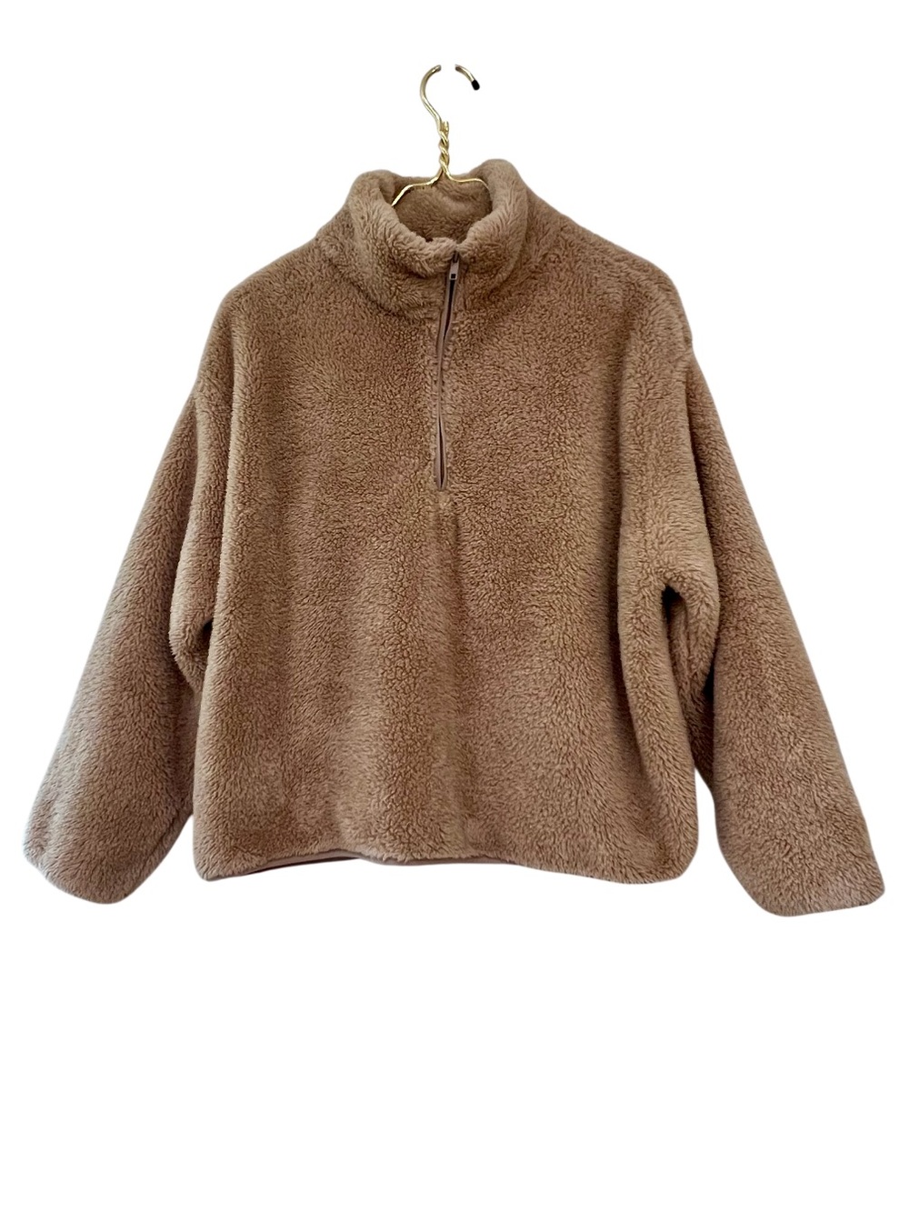 H&M Sherpa Teddy Fleece Quarter Zip Pullover Tan Size M